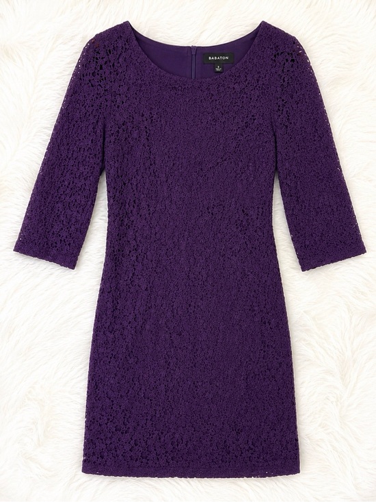 Babaton Dresses & Skirts - Babaton Rafael‎ Lace Sheath Dress Purple 3/4 Sleeve Mini Dress Size 8